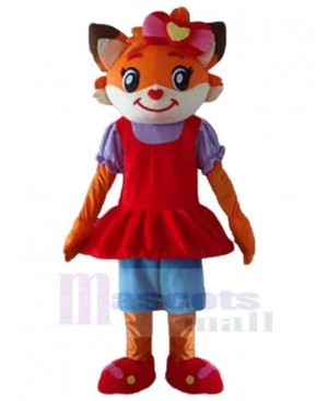 Orange And White Cat Mascot Costume Animal in Red Dress