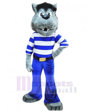 Fashion Wolf Mascot Costume Animal in Blue and White Clothes