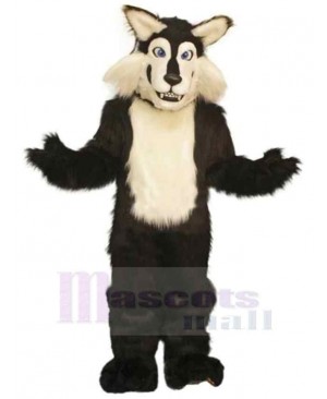 Comical Black and White Wolf Mascot Costume Animal