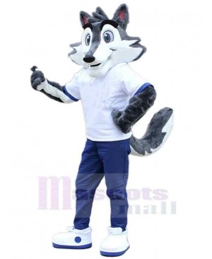 Funny Slim Wolf Mascot Costume Animal in White T-shirt