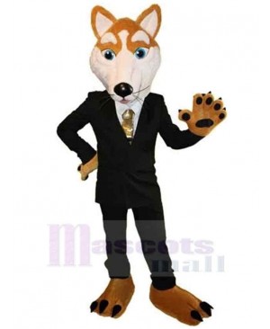 Gentlemanly Wolf Mascot Costume Animal in Black Suit