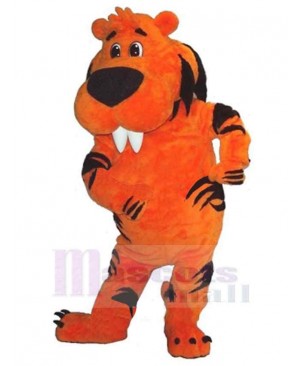 Orange Tiger Mascot Costume Animal with Sharp Front Teeth