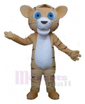 Brown Tiger Mascot Costume Animal with Blue Eyes