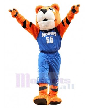 Tiger Player Mascot Costume Animal in Blue Clothes