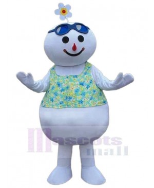 Snowman Mascot Costume in Flower Vest