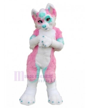 Pink and Blue Husky Dog Fursuit Fur Mascot Costume Animal