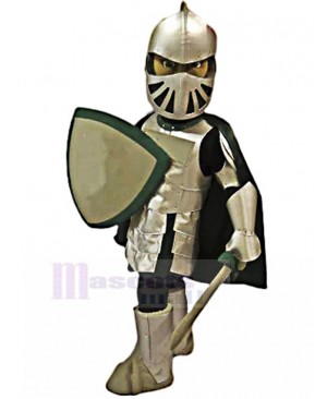 Dark Silver Knight with Shield Mascot Costume People	