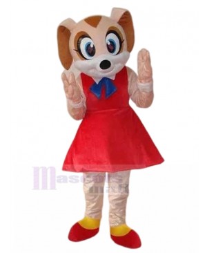 Cute Pink Dog Mascot Costume with Red Dress Animal