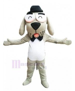 Amiable Gentleman Dog Mascot Costume with Black Bow Tie Animal