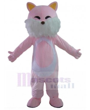 Flowery Pink Cat Mascot Costume with White Fur Animal