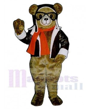 Brown Aviator Bear Mascot Costume Animal