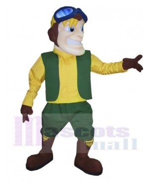 Yellow and Green Aviator Man Mascot Costume People