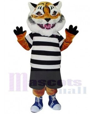 College Tiger Mascot Costume Animal in Black and White Shirt