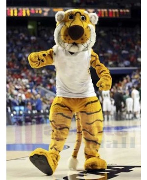 Sport Yellow Tiger Mascot Costume Animal in White Shirt