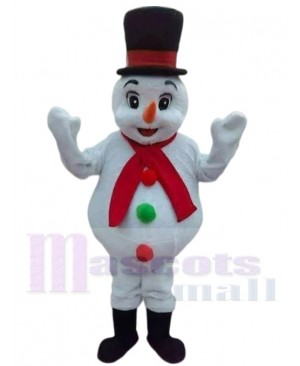 Snowman Yeti Mascot Costume Cartoon with Red Scarf