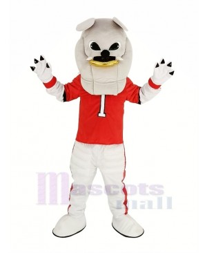 Gray Bulldog in Red Coat Mascot Costume Animal