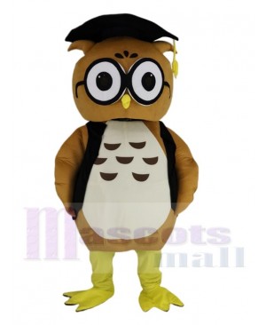 Brown Doctor Owl in Black Vest Mascot Costume