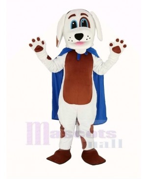 White Dog Brown Belly in Blue Cape Mascot Costume