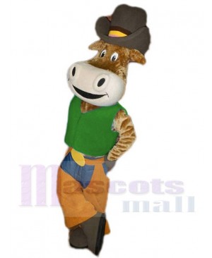 Funny Cowboy Ox Cattle in Green Shirt Mascot Costume